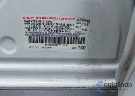 2014 Mitsubishi Outlander Se из США, поврежденный, VIN JA4AD3A34EZ011180